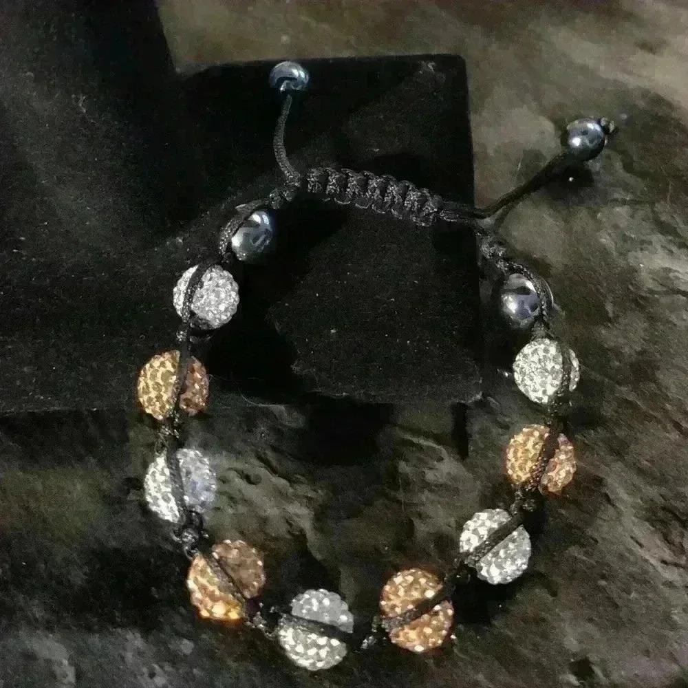 Peach and white macrame crystal Ball beaded bracelet